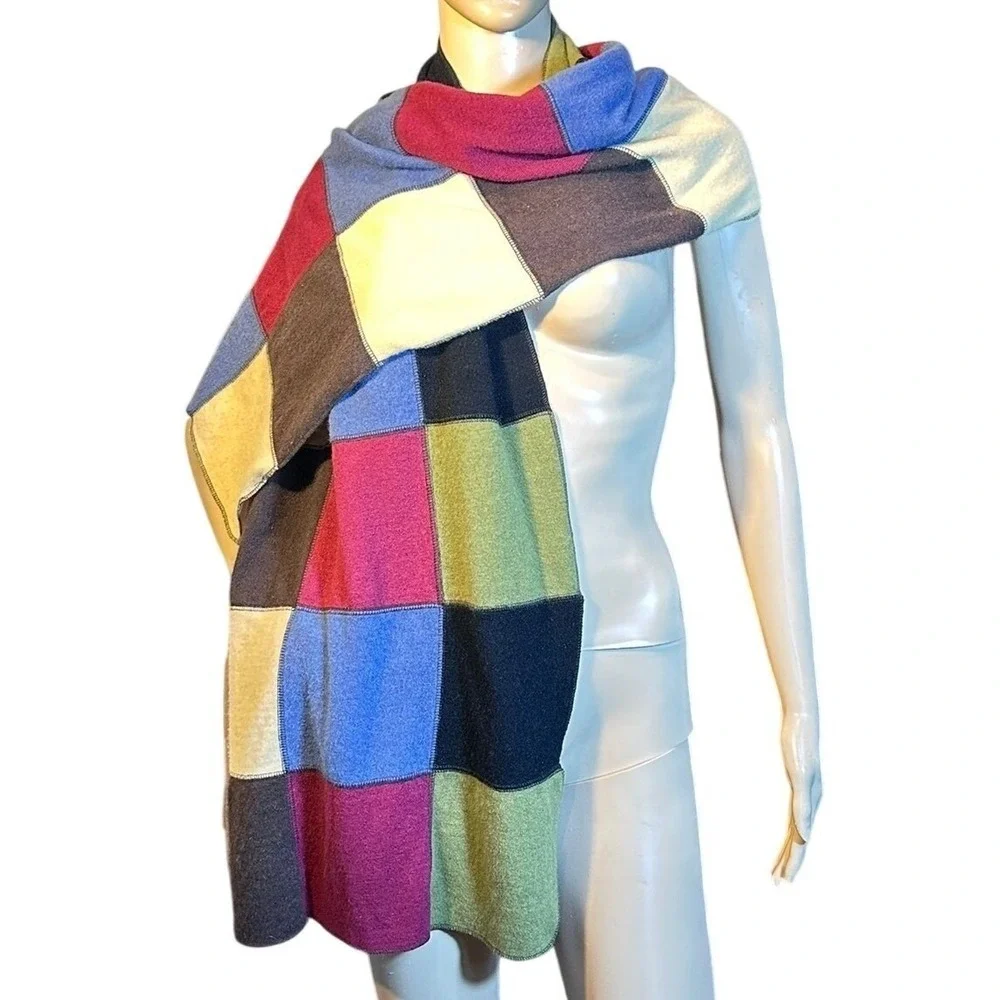 Carolina Amato Wool Angora Patchwork Scarf Wrap Shawl‎ Multicolored Boho